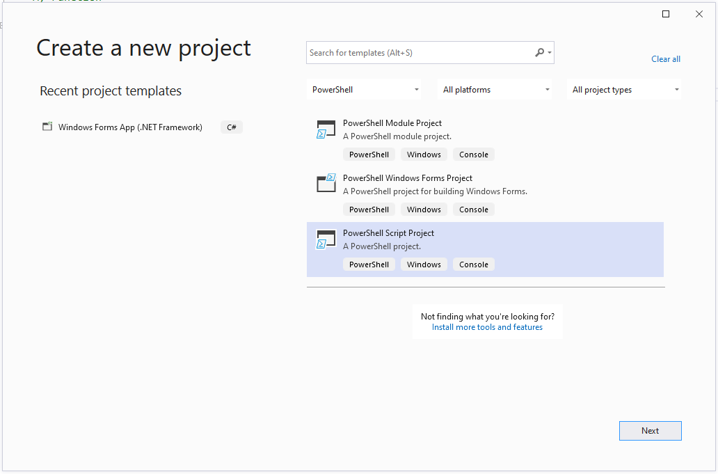 Running PowerShell in Visual Studio